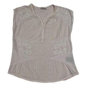 Kuhl Tank Top Women's Sz M Pink Embroidered Organic Cotton Floral Accent Buttons